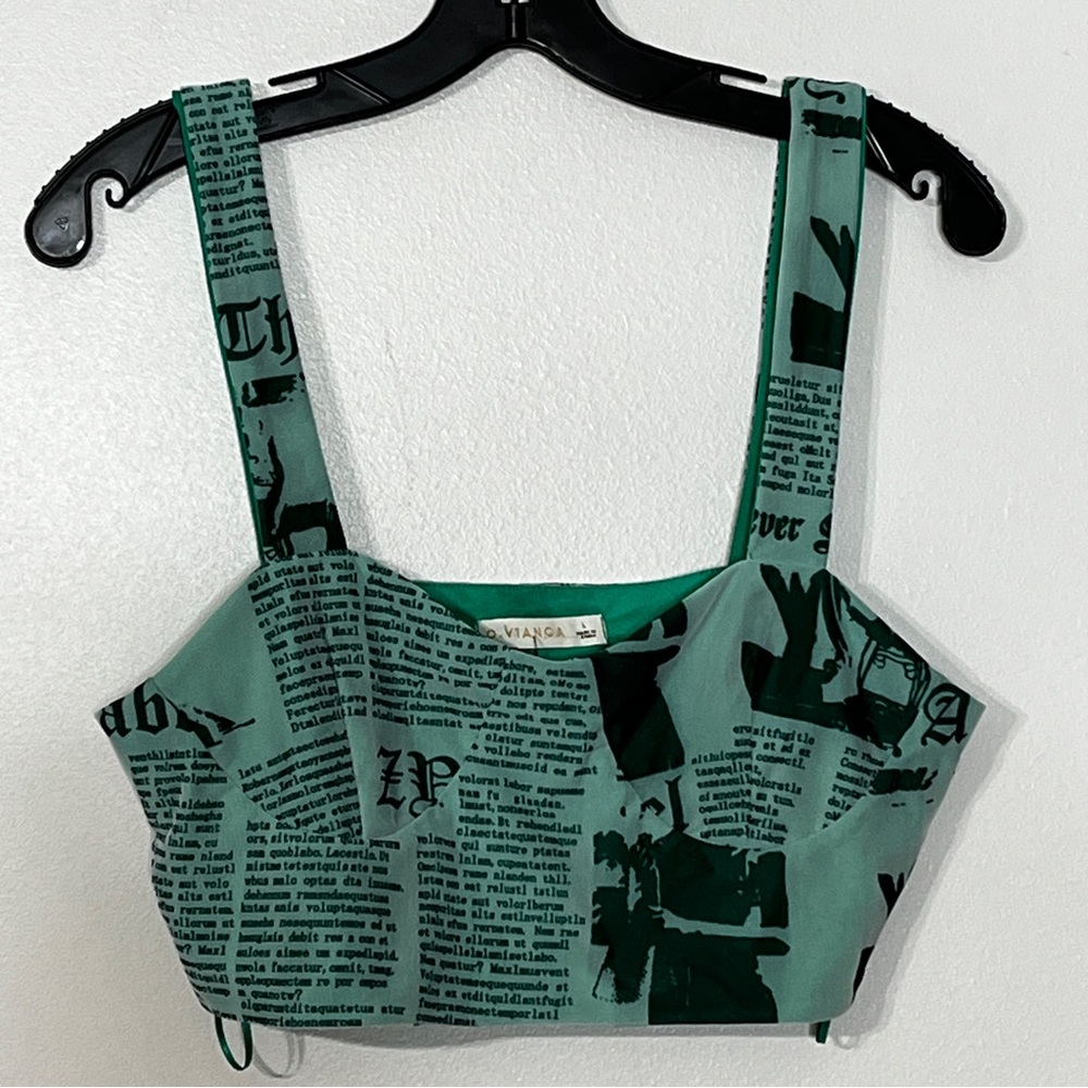 O. Vianca Green Printed Mesh Crop Top